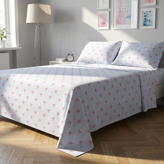 KASANOVA Completo letto matrimoniale righe fiocchi azzurro