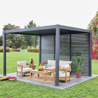 Sweeek Louvered Pergola Aluminium 4 X 3m & 3 130cm Louver Panels in Grey