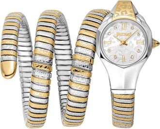 Just Cavalli Snake Wraparound Bracelet Watch, 22mm x 35mm in Two Tone Silver/Gold at Nordstrom Rack