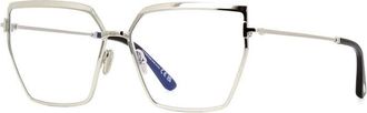 Tom Ford Eyeglasses Butterfly Full Rim, Shiny Palladium Frame And Clear Blue Light Block Lens Ft5946-B016