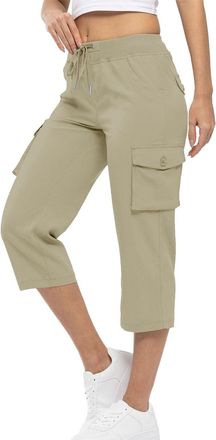 Generic Womens Cropped Trousers Casual Cargo Shorts Drawstring Elastic Walking Shorts High Waisted Hiking Capri Pants Ladies Summer Outdoor Combat Shorts for 