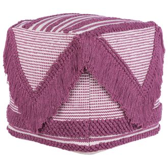 Beliani Beliani - Puf Rosa De Algod&oacute;n Borlas Y Rayas Decorativo Boho R&uacute;stico Kochi