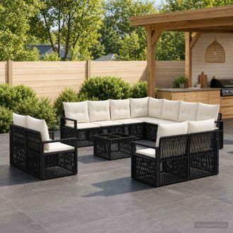vidaXL Vidaxl Set Divano Da Giardino 12 Pz Nero Polyrattan