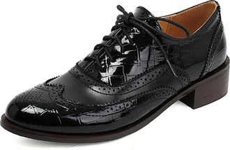 Generic Womens Lace Up Oxfords Shoes Low Block Heel Vintage Brogues Round Toe Office Dress Shoes,Black,10.5 UK