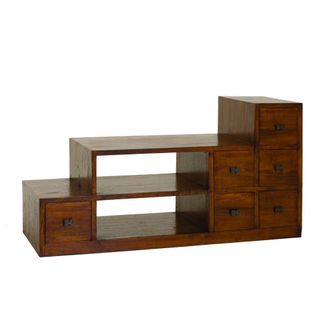 Macabane Mueble TV en escalera de madera de mindi marr&oacute;n