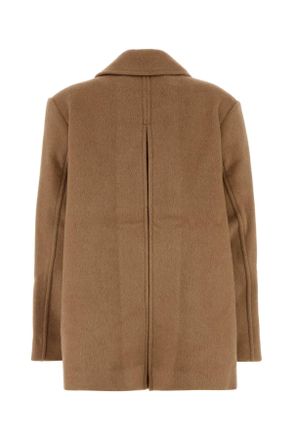 Ganni Womens Camel Wool Blend Coat Latte Cappotti