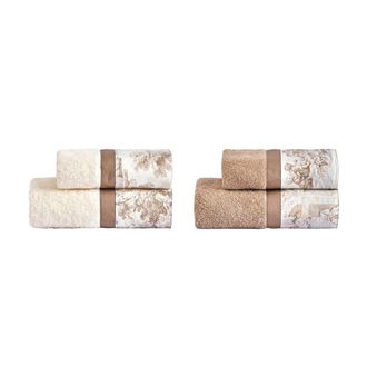 Biancoperla TOILE DE JOUY 4-Piece Towel Set Face + Guest, Damar