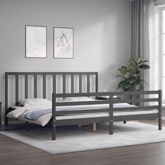 Berkfield Home Beautiful Bed Frame with Headboard Grey 200x200 cm Solid Wood