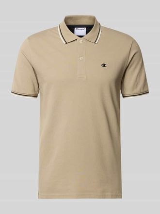 Champion Slim Fit Poloshirt mit Label-Stitching in Beige, Gr&ouml;&szlig;e XXL
