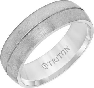 Triton 7mm Tantalum Ring with Brush Finish Dome with Center line in Metallic Silver at Nordstrom, Size 12.5