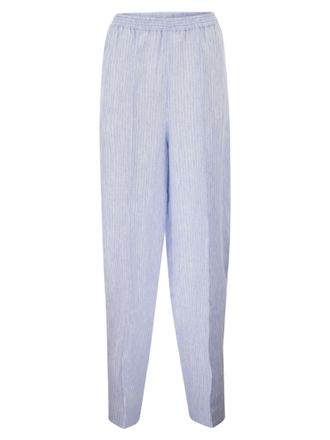 Fabiana Filippi Pantal&oacute;n De Rayas De Puro Lino Con Cinturilla El&aacute;stica