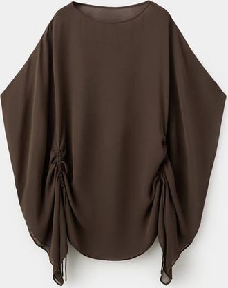 Mango Caftano increspatura laterale marrone - Donna - S - MANGO