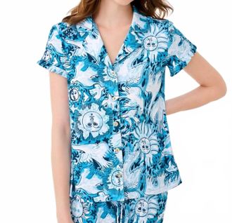 Lilly Pulitzer Valaine Pj Top In Bellevue Blue Lilly Gulls