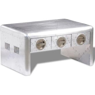 vidaXL Vidaxl - Mesa De Centro De Estilo Aviador Con 3 Cajones Estilo Vintage