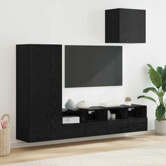 vidaXL vidaXL Unit&agrave; per TV a Muro 4 pcs Rovere Nero Legno multistrato