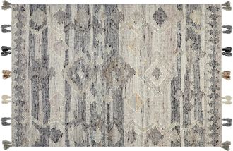 Beliani Alfombra Kilim De Lana Gris Beige 160 X 230 Cm A Mano Patchwork Borlas Aratashen
