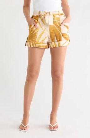 Joie Belted Roll Tab Hem Shorts in Lilac/Gold Palm at Nordstrom Rack, Size 10