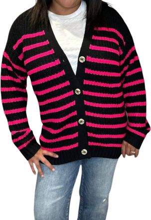 Chaser Vibe Stripe Cardigan Sweater In Black/pink