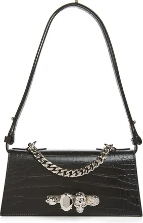 Alexander McQueen Mini Jewelled Shoulder Bag in Black/Silver at Nordstrom