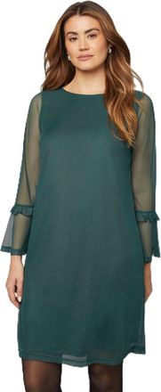 Wallis Mesh Ruffle Sleeve Shift Dress, 14, Emerald