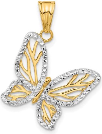 Diamond2Deal 14k Yellow Gold White Rhodium Diamond-Cut Butterfly Pendant