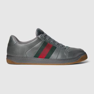 Gucci Mens Wornout-effect Screener Sneaker, Grey, Leather