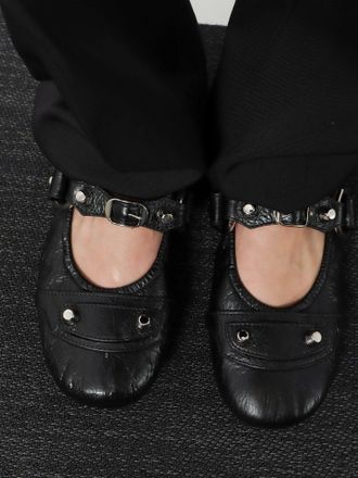 Balenciaga Womens Ballerina Shoes City Flat L005 Leather Black
