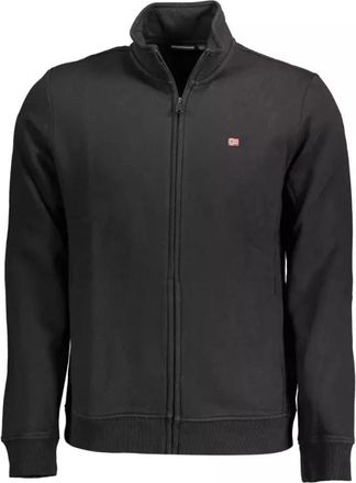 Napapijri Zwarte Katoenen Trui met Borduursel en Rits - Heren - Vesten met rits - Zwart - S - Katoen - Hoodies & sweatvesten