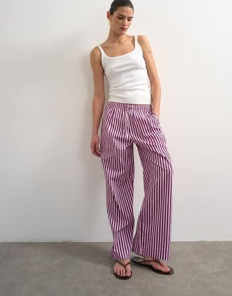 Topshop Pantaloni a fondo ampio in popeline rosa a righe-Nessun colore