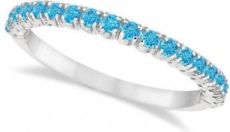 Allurez Half-Eternity Pave Thin Blue Topaz Stack Ring 14k White Gold (0.65ct)