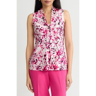 Kasper Tie Neck Sleeveless Bias Cut Satin Top in Pink Perfection Multi at Nordstrom, Size X-Large