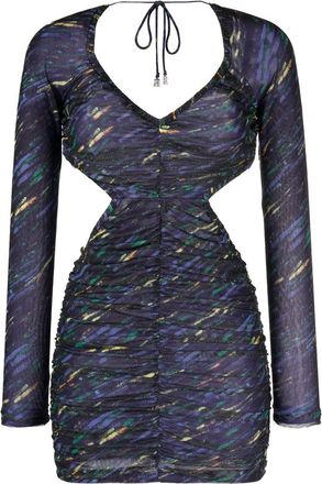 Rotate ruched cut-out minidress - women - Recycled Polyester/Elastane/Polyamide - 40 - Blue