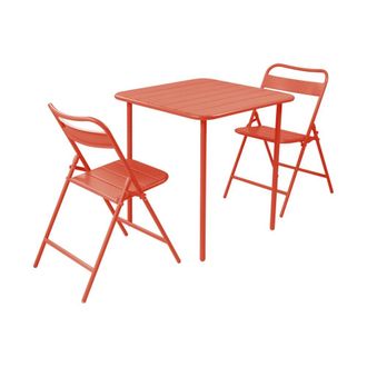 Sweeek Set mesa de jard&iacute;n bistr&oacute; de acero con 2 sillas plegables, 70cm