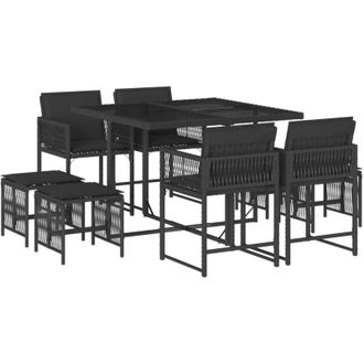 vidaXL Set De Comedor De Jard&iacute;n 9 Pzas Y Cojines Rat&aacute;n Sint&eacute;tico Negro Vidaxl