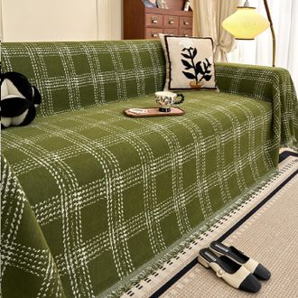 OEM Ligera Y Suave, Reversible, Con Estampado De Cuadros A Rayas, Para Cama/fut&oacute;n De 1 A 4 Personas, Color Verde, 180 X 340 Cm