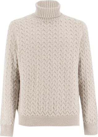 Fedeli Turtleneck Pullover - Heren - Coltruien - Beige - L - Wol - Truien & Vesten