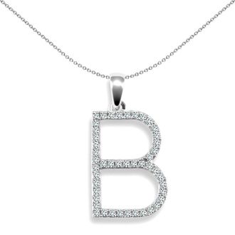Jewelco London 9ct White Gold Diamond Block Initial ID Charm Pendant Letter B - 9P105-B