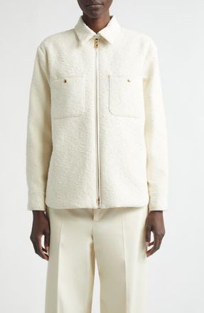 Moncler Cotton Blend Boucl&eacute; Down Shirt Jacket in White at Nordstrom, Size 10 Us