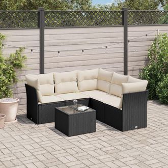 vidaXL Vidaxl - Set De Sof&aacute;s De Jard&iacute;n 6 Piezas Y Cojines Rat&aacute;n Sint&eacute;tico Negro