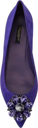 Dolce & Gabbana Womens Crystal-Embellished Suede Flat Purple Leather Goat