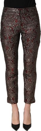Dolce & Gabbana Womens Burgundy Grey Floral Jacquard Straight Pants Acetate Polyester Silk Nylon