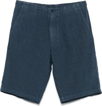 Corneliani Korte Broeken, Heren, Blauw, M, Linnen, Linnen shorts met zakken, gemaakt in Italië