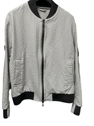 Emporio Armani Men Blouson Seersucker Jacket In Grey