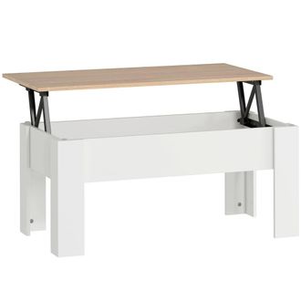 HOMCOM Mesa centro elevable 100x50x58.5 cm blanco y natural