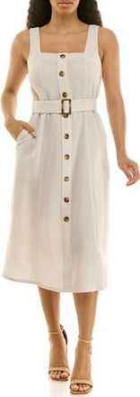 Nina Leonard Square Neck Button Front Dress in Oyster at Nordstrom Rack, Size X-Large
