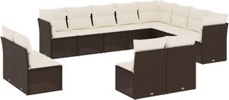 vidaXL Set De Sof&aacute;s De Jard&iacute;n Y Cojines 12 Pzas Rat&aacute;n Sint&eacute;tico Marr&oacute;n Vidaxl