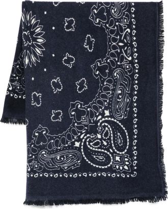 Kujten Hachiko sjaal met franje en paisley-print - Blauw