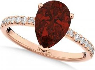 Allurez Pear Cut Garnet & Diamond Engagement Ring 14K Rose Gold 2.01ct