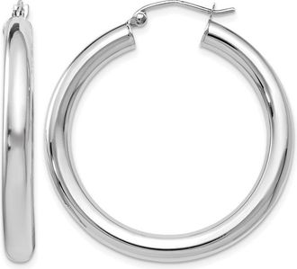 Diamond2Deal 14K White Gold Polished Lightweight Round Shape Hoop Earrings