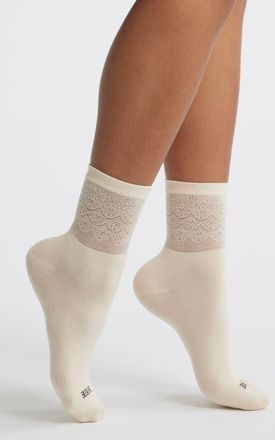 Hue Lace Cuff Crew Socks in Blush at Nordstrom